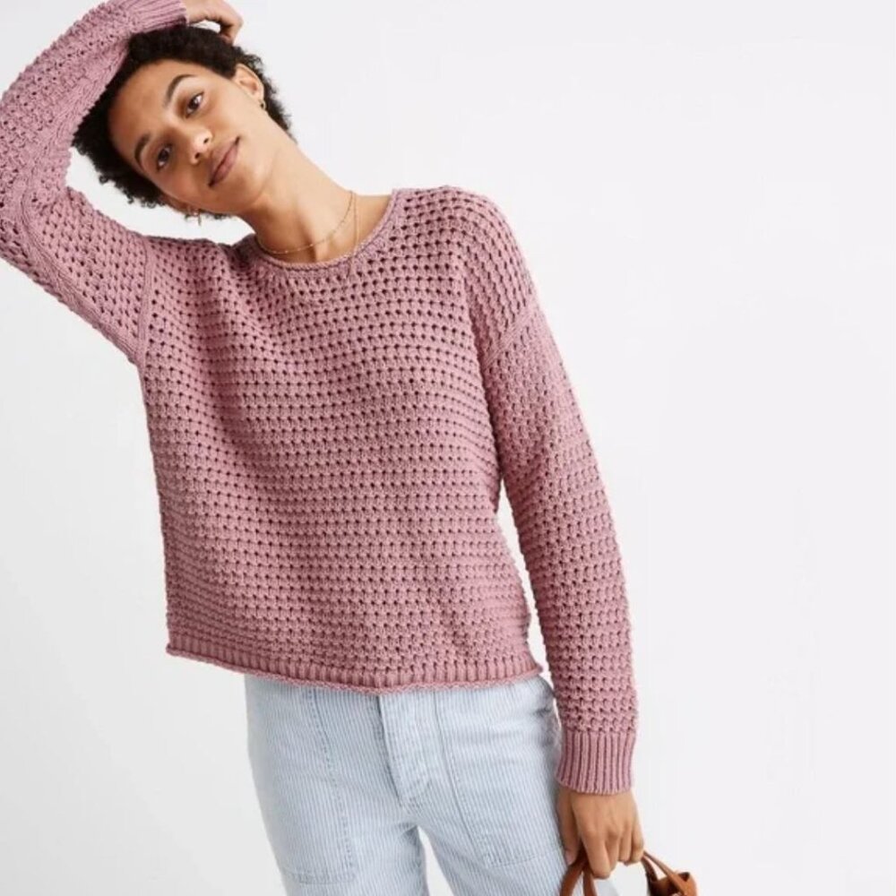 Madewell | Oversized Open-Stitch Summer Sweater Pink Austen Pullover | Size XS